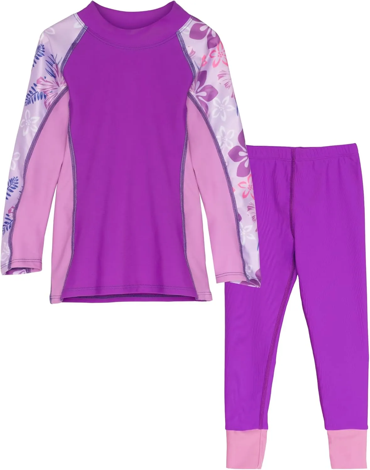 Tuga Girls Long Sleeve Rash Guard and Swim Legging Bathing Suit Set, UPF 50 