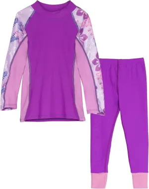 Tuga Girls Long Sleeve Rash Guard and Swim Legging Bathing Suit Set, UPF 50 