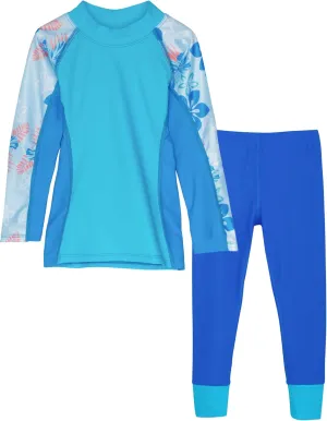 Tuga Girls Long Sleeve Rash Guard and Swim Legging Bathing Suit Set, UPF 50 