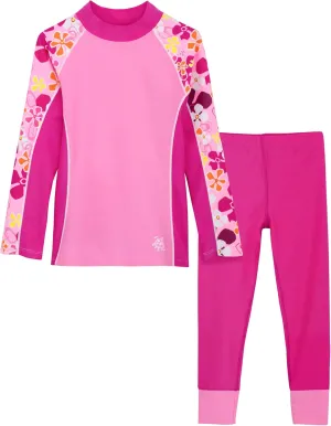 Tuga Girls Long Sleeve Rash Guard and Swim Legging Bathing Suit Set, UPF 50 