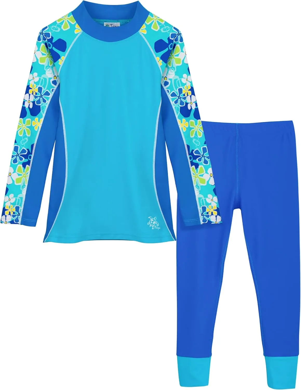 Tuga Girls Long Sleeve Rash Guard and Swim Legging Bathing Suit Set, UPF 50 