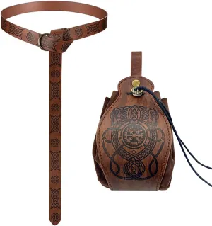 Tvoip 2Pcs Medieval Viking Belt Knight Leather Belt Bag Renaissance Pirate Accessories Medieval Costume Men Women Belt Pouch