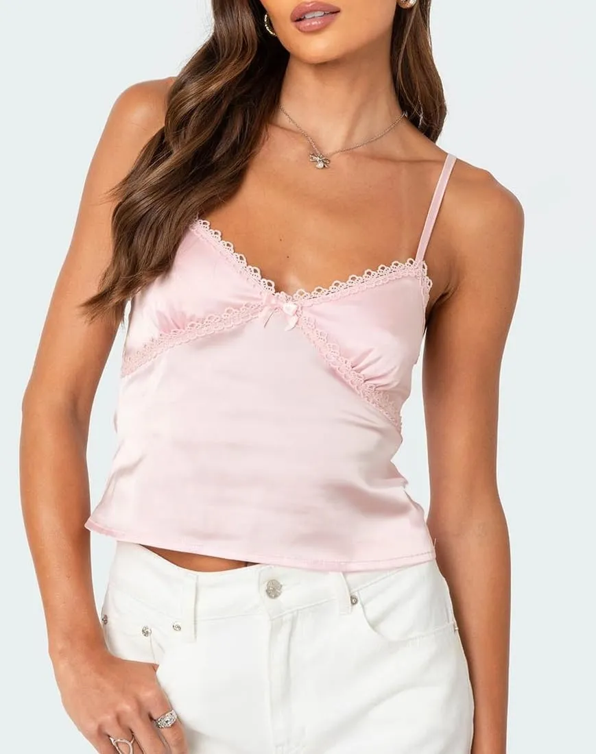 UAURORAO Women Sexy Lace Trim Tank Camisole Tops Spaghetti Strap V Neck Cropped Peplum Top Backless Y2k Going Out Tops