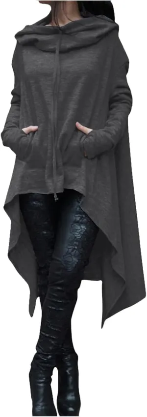 uSecee Hoodies for Women Long Sleeve Irregular Hem Long Hooded Sweatshirts Witch Halloween Pullover Loose Casual Tunic Tops