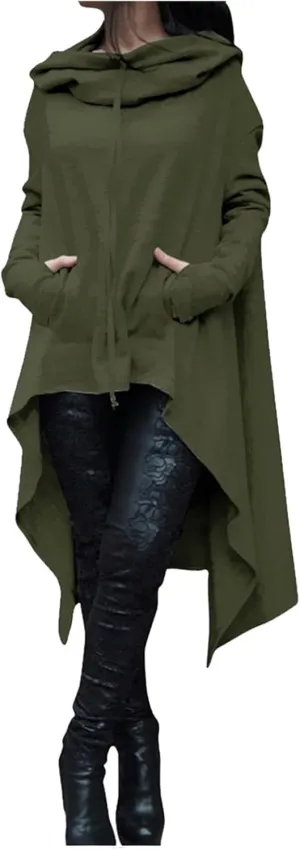 uSecee Hoodies for Women Long Sleeve Irregular Hem Long Hooded Sweatshirts Witch Halloween Pullover Loose Casual Tunic Tops