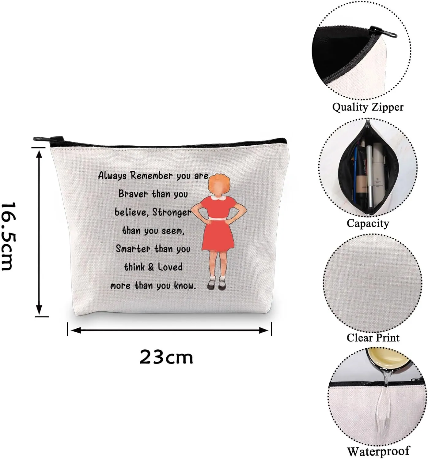 VAMSII Annie Musical Gift Makeup Bag Polyester, Waterproof Canvas, Inspirational Quote, 16*23 cm, Ideal for Travel, Work, Theatre Fans