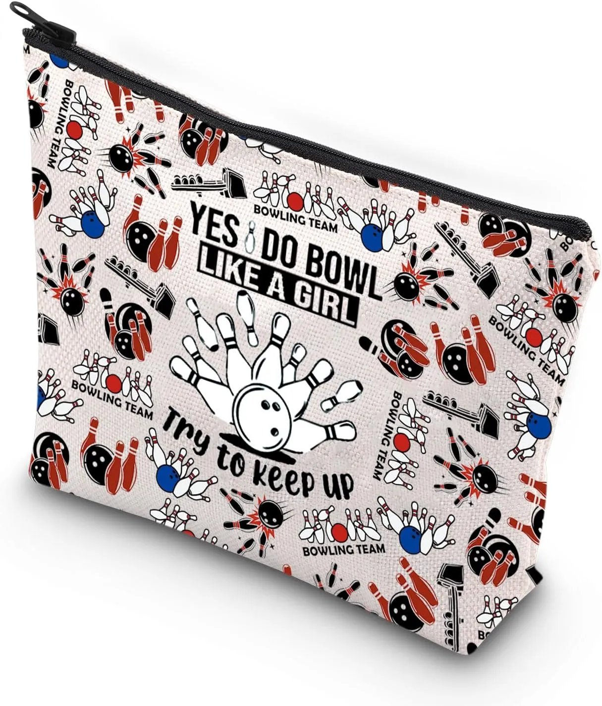 VAMSII Bowling Team Bowling Coach Gift Novice Bowler Gift Fun Bowling Themed Makeup Travel Bag (TO KEEP UP)