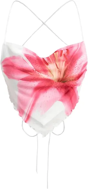 Verdusa Women's Y2K Tie Dye Floral Backless Summer Top Cowgirl Western Bandana Tops
