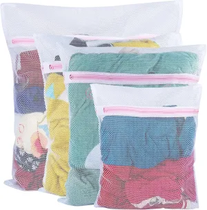 Vivifying Mesh Laundry Bags, 4pcs Durable Coarse Mesh Wash Bags with Zipper for Washing Machine, Delicates, Lingerie, Socks, Shoes and Stuffed Animals
