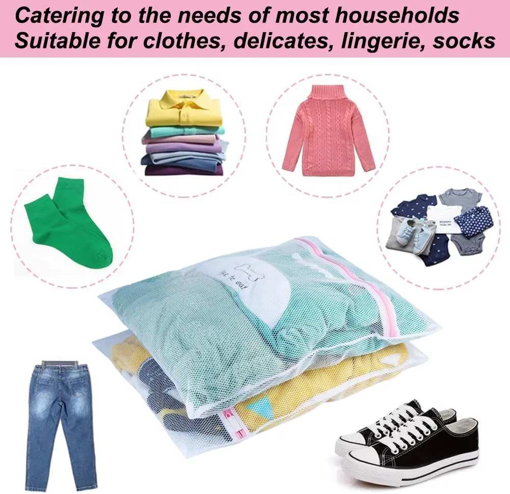 Vivifying Mesh Laundry Bags, 4pcs Durable Coarse Mesh Wash Bags with Zipper for Washing Machine, Delicates, Lingerie, Socks, Shoes and Stuffed Animals