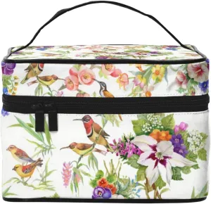 Watercolor Birds Flowers Travel Makeup Cosmetic Bag for Women Large Toiletry Bag Portable Accessories Storage Case Organizer
