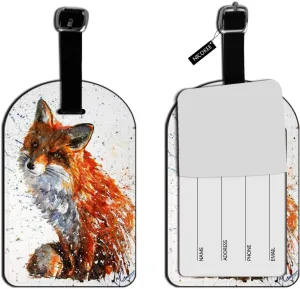 Watercolor Fox Luggage Tag Travel ID Label Leather for Baggage Suitcase Travel Accessories Baggage Name Tag - 1 Pack