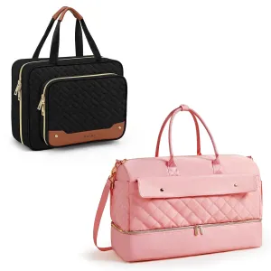Wedama Toiletry Bag with Jewelry Organizer Compartment   Large Weekender Bag for Women with Shoe Compartment