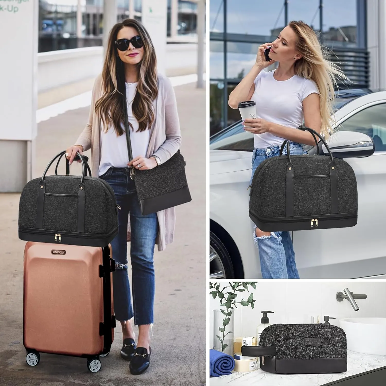 Weekender Bag for Women Canvas Overnight Bag Large Travel Tote Bag Carry on Shoulder Duffle Bag With Shoe Compartment,Perfect for Travel/Daily Use/Birthday Gift 