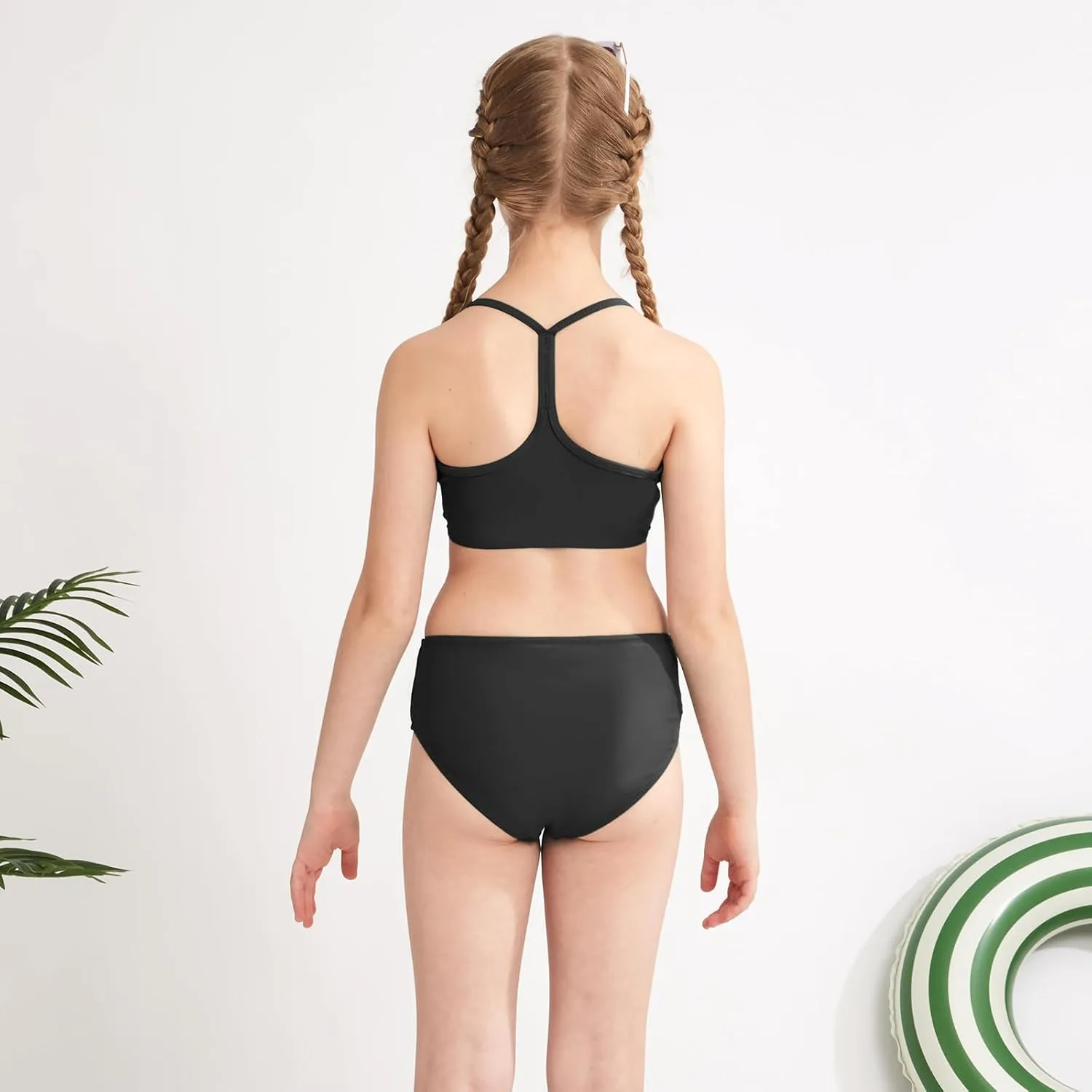 Weixinbuy Girls 3 Piece Swimsuit Bathing Suits Solid Bikini Set with Printed Sports Shorts Swimwear for 9-16Y Teen Girls