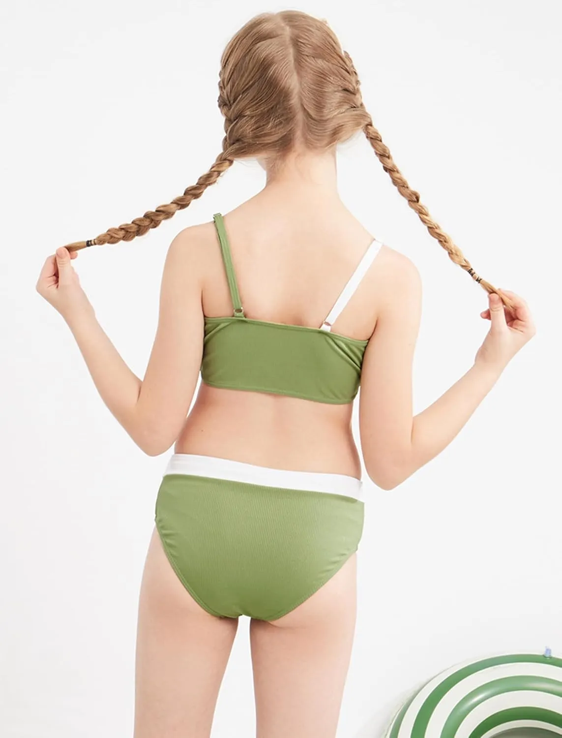Weixinbuy Girls' Swimsuit Kid Two-Piece V-Neck Bikini Set Spaghetti Strap Twist Cross Bathing Suit Swimwear Size 9-16