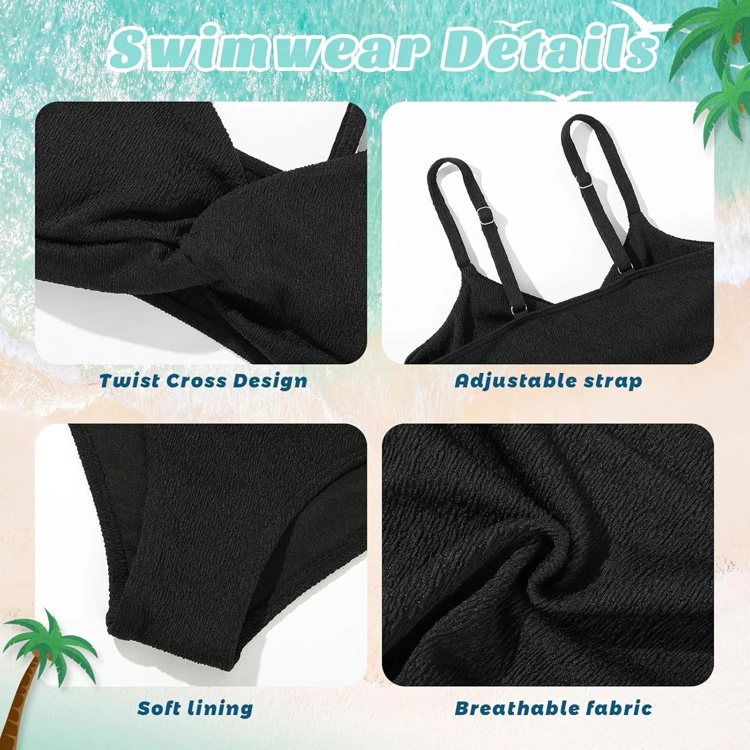 Weixinbuy Girls' Swimsuit Kid Two-Piece V-Neck Bikini Set Spaghetti Strap Twist Cross Bathing Suit Swimwear Size 9-16