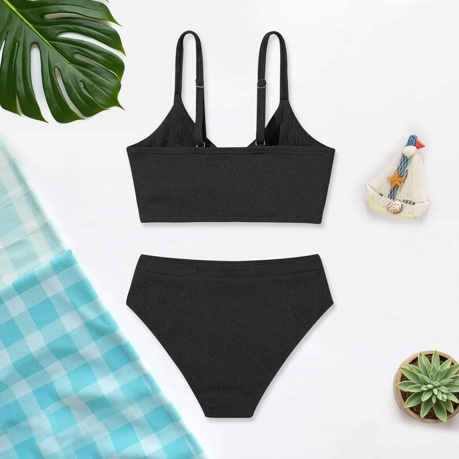 Weixinbuy Girls' Swimsuit Kid Two-Piece V-Neck Bikini Set Spaghetti Strap Twist Cross Bathing Suit Swimwear Size 9-16