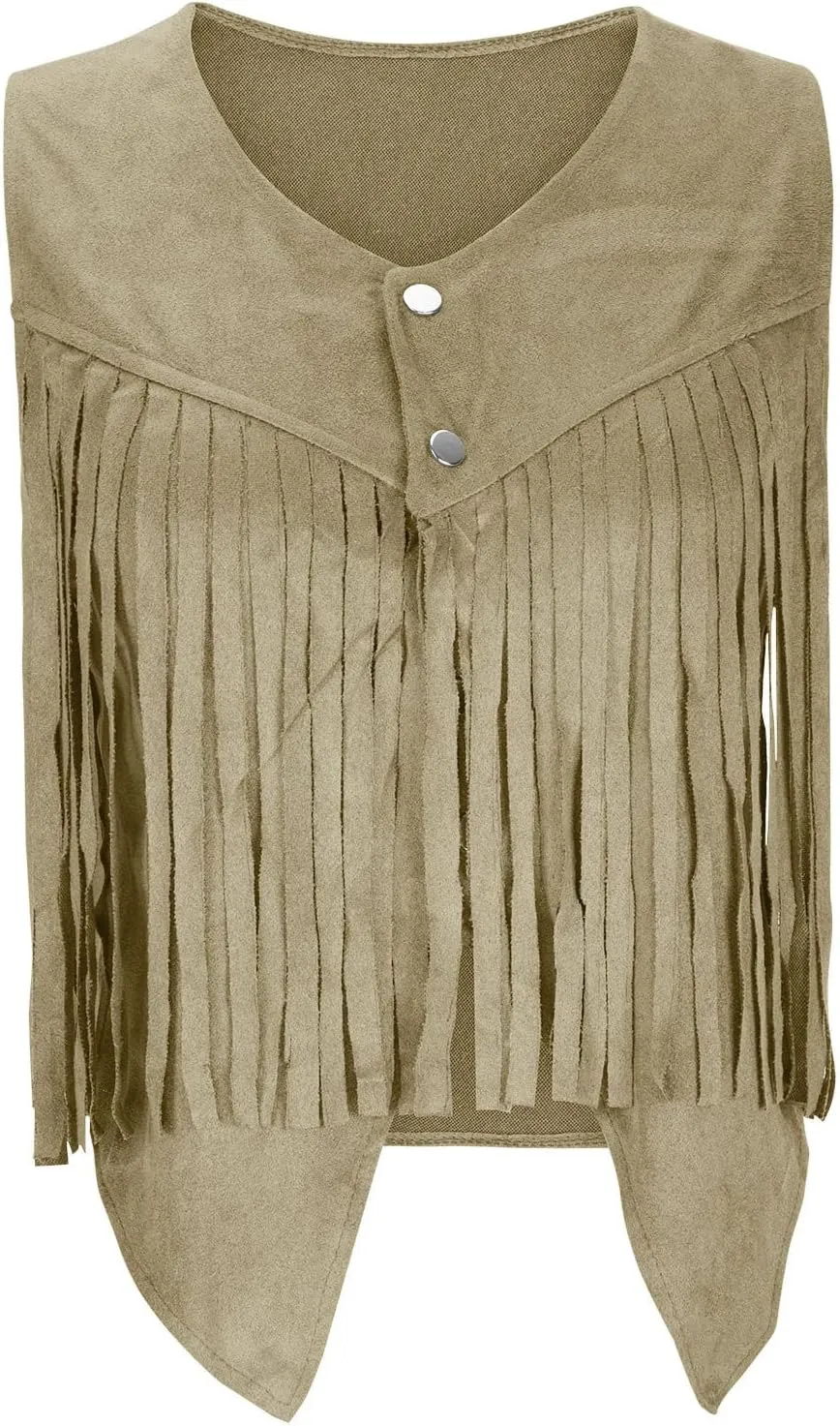 Western Fringe Vest Tops Womens Classic Suede Leather 70s Cowboy Shirt Rodeo Outfits Sleeveless Hippie Tassel Jackets