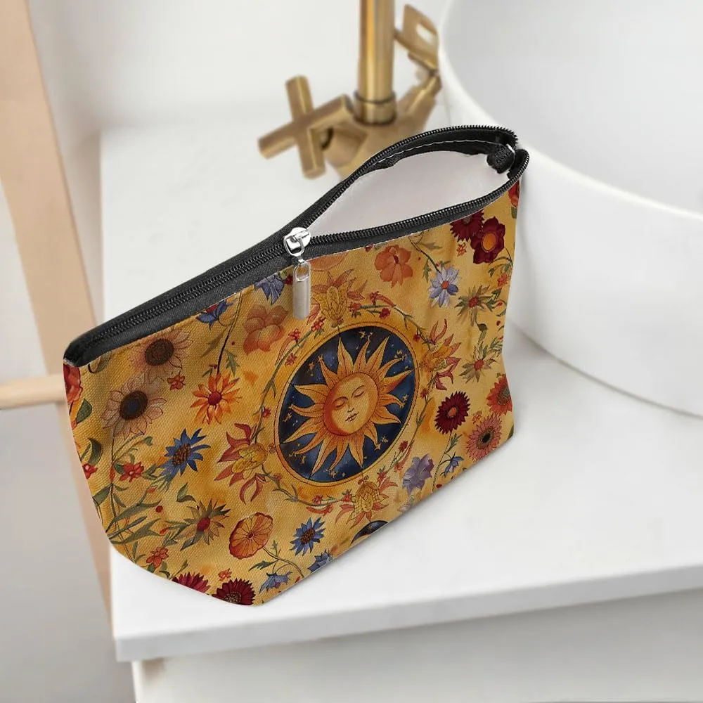 Witchy Gifts for Women, Boho Sun and Moon Makeup Bag, Witchcraft Supplies Witch Hippie Retro Flower Cosmetic Bag for Women Friends Sister Girls Birthday Christmas Graduation Travel Toiletry Bag