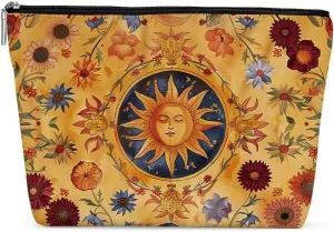 Witchy Gifts for Women, Boho Sun and Moon Makeup Bag, Witchcraft Supplies Witch Hippie Retro Flower Cosmetic Bag for Women Friends Sister Girls Birthday Christmas Graduation Travel Toiletry Bag