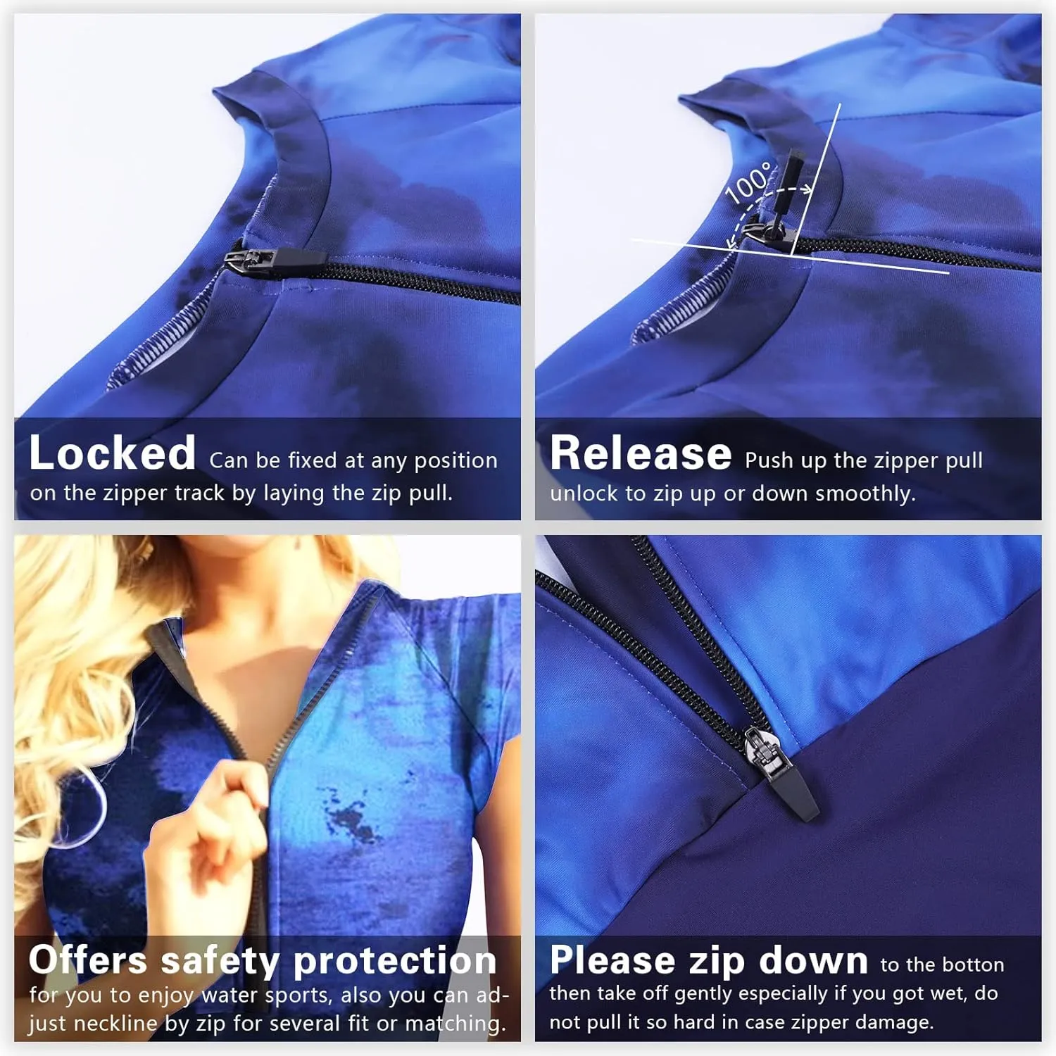 Wolddress Women Modest One Piece Bathing Suit Short Sleeve Tummy Control Swimsuit Zipper Surfing Athletic Rash Guard
