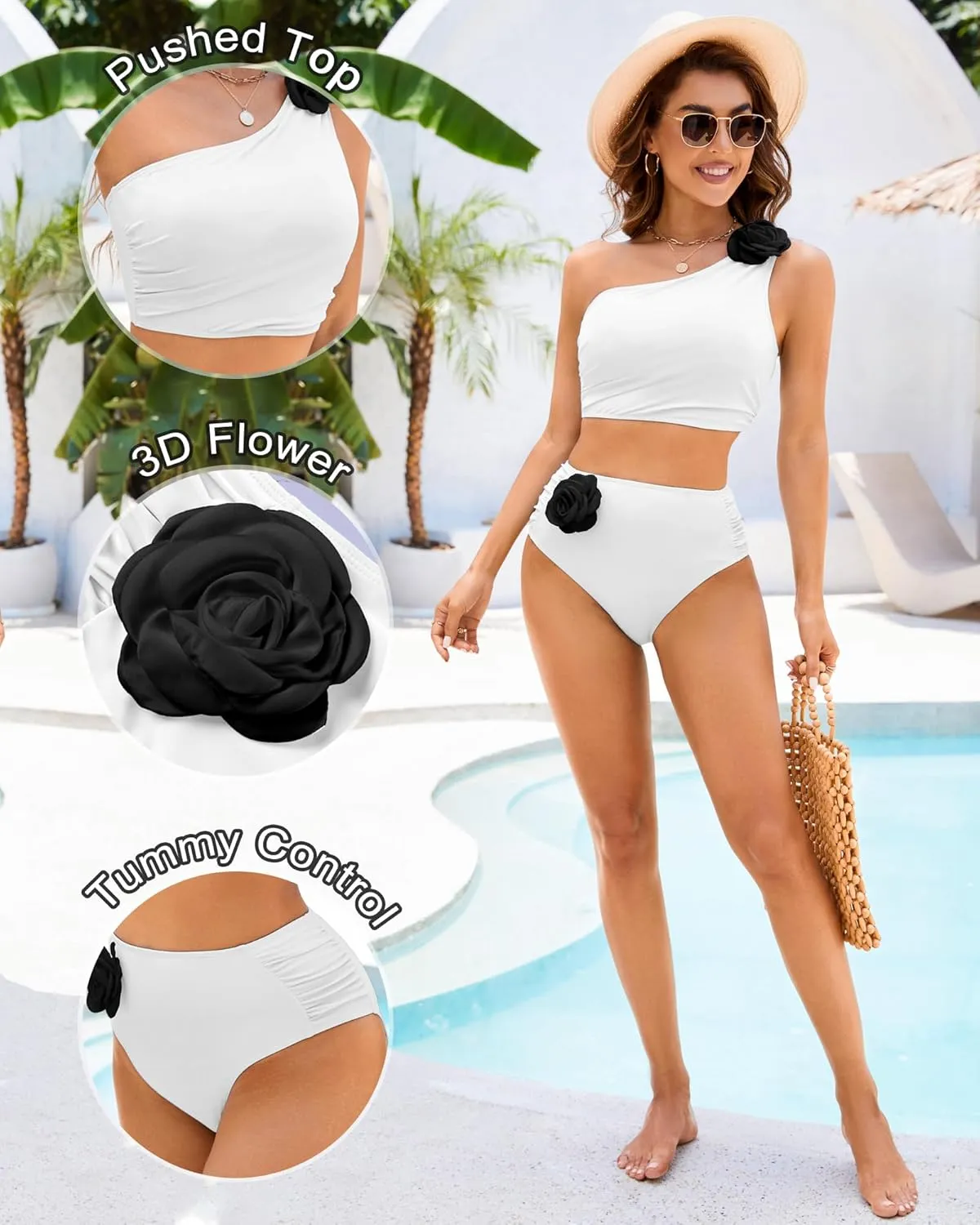 Women Bestselling Bikini Sets One Shoulder Swimsuits 2 Piece Tummy Control Bathing Suits High Waisted Floral 2025