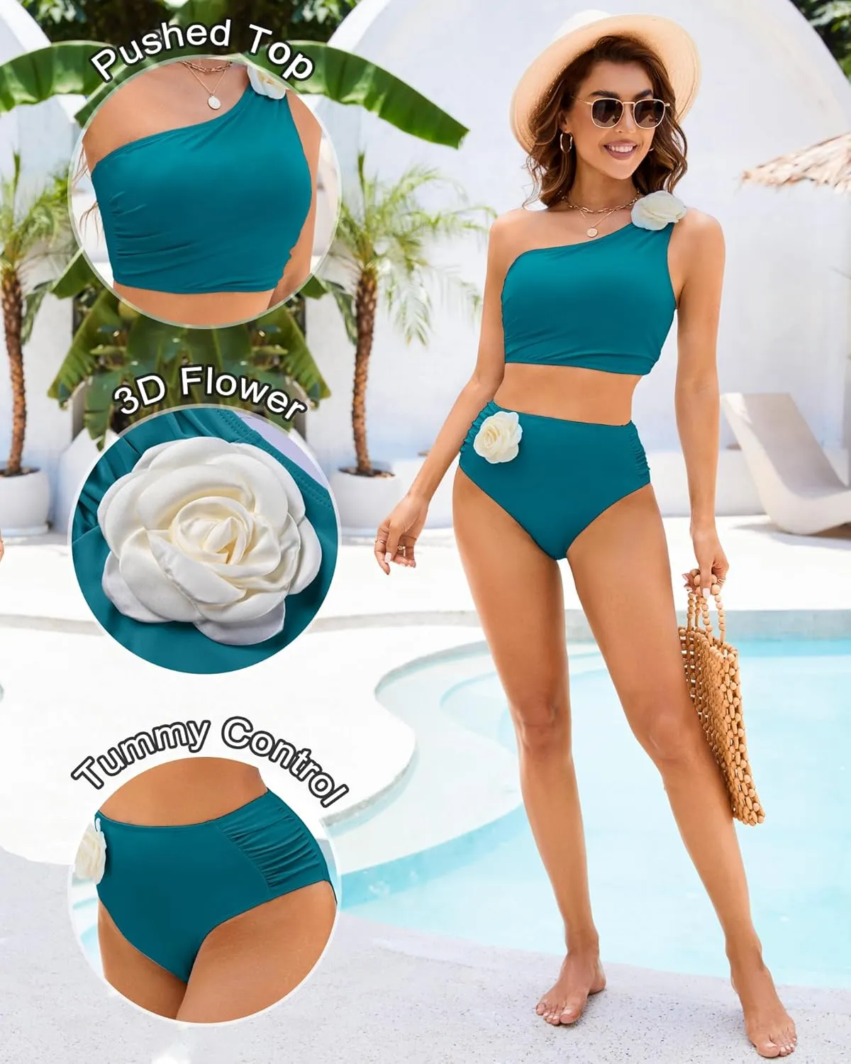 Women Bestselling Bikini Sets One Shoulder Swimsuits 2 Piece Tummy Control Bathing Suits High Waisted Floral 2025