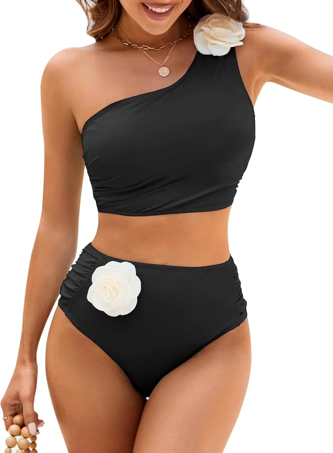 Women Bestselling Bikini Sets One Shoulder Swimsuits 2 Piece Tummy Control Bathing Suits High Waisted Floral 2025
