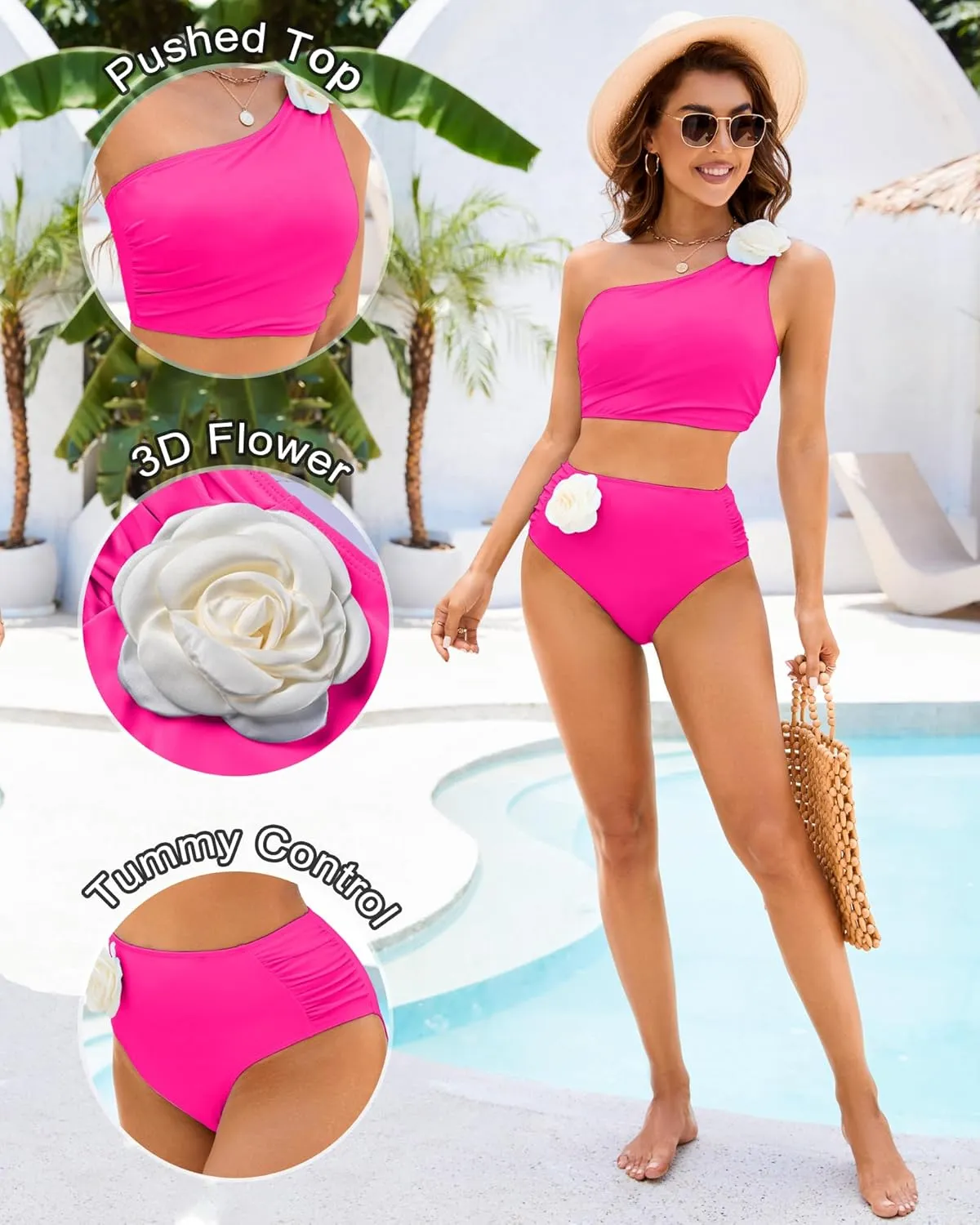 Women Bestselling Bikini Sets One Shoulder Swimsuits 2 Piece Tummy Control Bathing Suits High Waisted Floral 2025