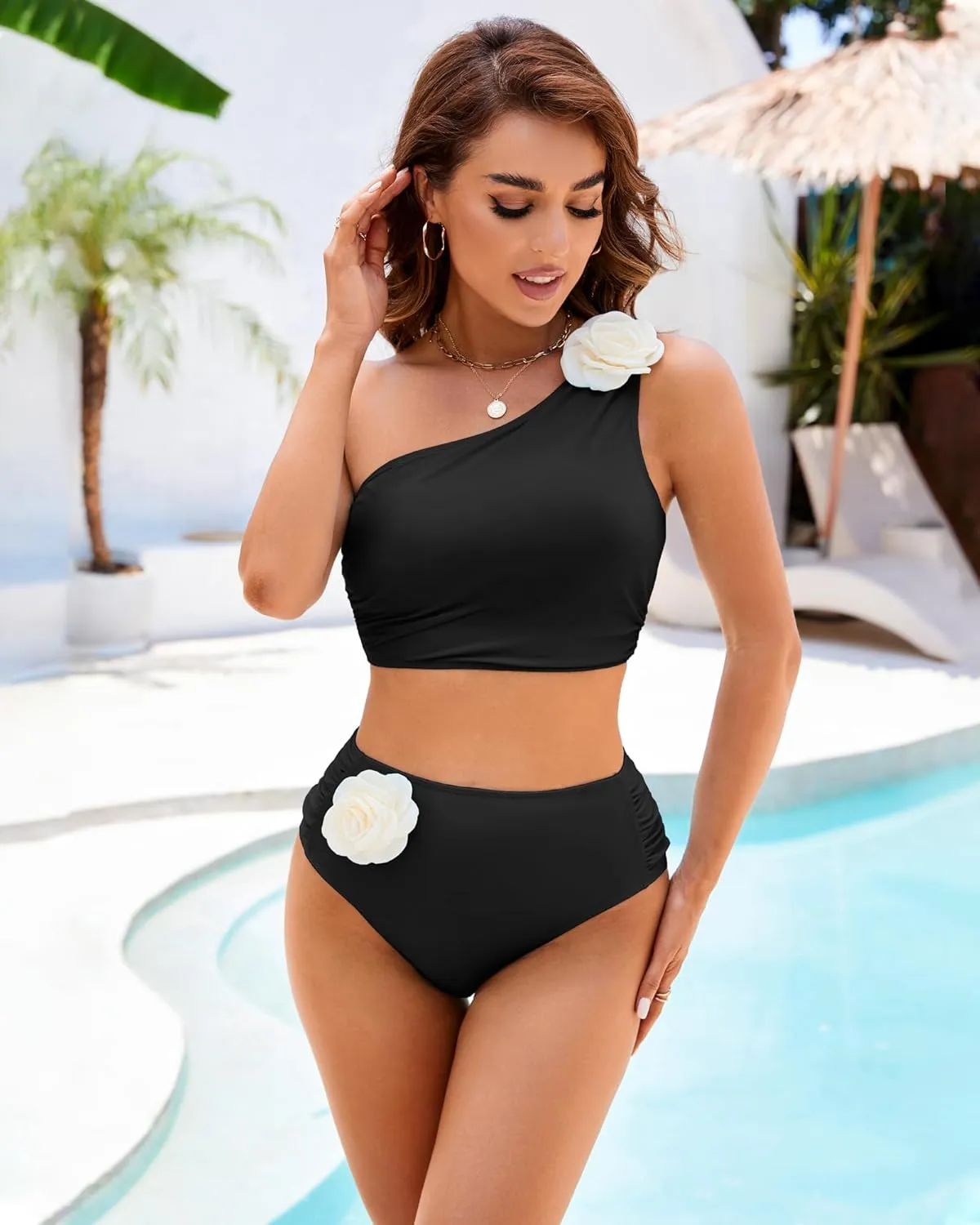 Women Bestselling Bikini Sets One Shoulder Swimsuits 2 Piece Tummy Control Bathing Suits High Waisted Floral 2025