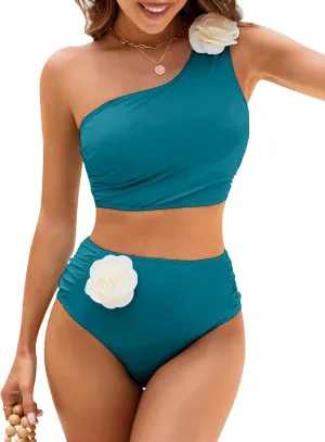 Women Bestselling Bikini Sets One Shoulder Swimsuits 2 Piece Tummy Control Bathing Suits High Waisted Floral 2025