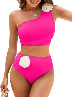 Women Bestselling Bikini Sets One Shoulder Swimsuits 2 Piece Tummy Control Bathing Suits High Waisted Floral 2025