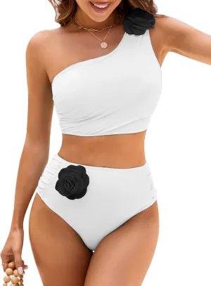 Women Bestselling Bikini Sets One Shoulder Swimsuits 2 Piece Tummy Control Bathing Suits High Waisted Floral 2025