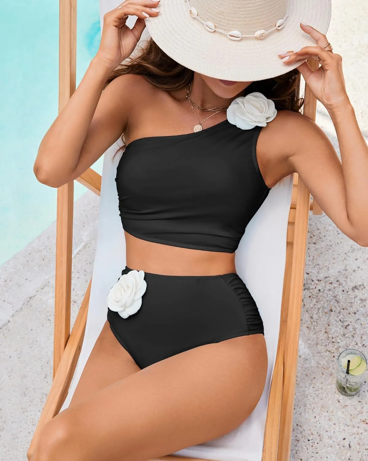 Women Bestselling Bikini Sets One Shoulder Swimsuits 2 Piece Tummy Control Bathing Suits High Waisted Floral 2025