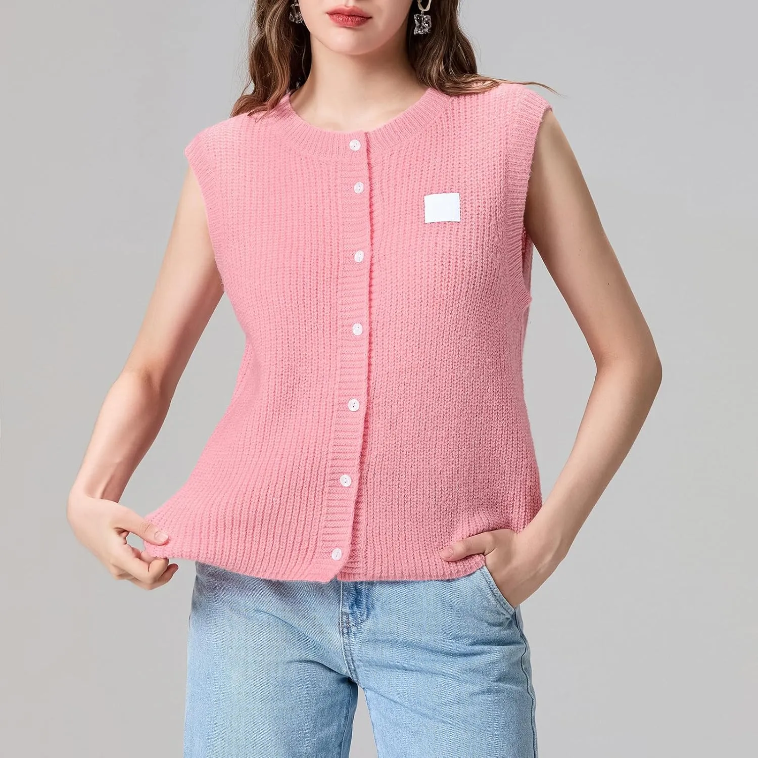 Women Button Down Going Out Trendy Tops Slim Fit Sleeveless Knitted Ribbed Sexy Vest Shirt Y2K Tank Tops