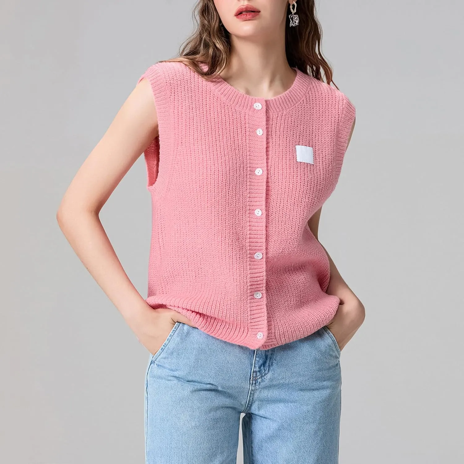 Women Button Down Going Out Trendy Tops Slim Fit Sleeveless Knitted Ribbed Sexy Vest Shirt Y2K Tank Tops