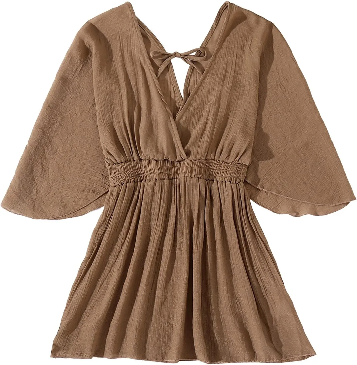 Women Crochet Knit Dress Hollow Out 2024 Boho Summer Bathing Suits Coverups Sexy V Neck Short Sleeve Dress