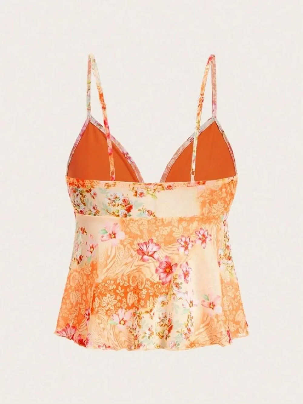 Women Floral Mesh Cami Crop Top Y2k V Neck Ruffle Spaghetti Strap Tank Tops Sexy Low Cut Going Out Camisole
