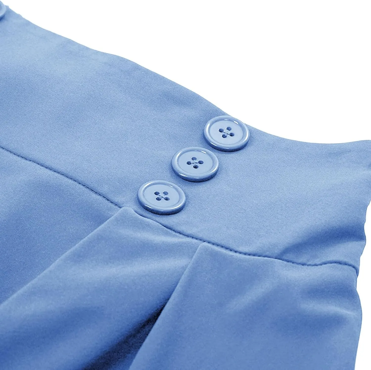 Women Midi Skirt Button High Waisted Elastic Casual Solid Color Pleated Knee Length Flowy A Line Skirts