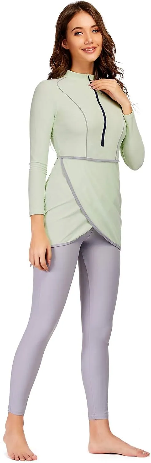 Women Modest Muslim Swimwear Sport Long Sleeves Swimsuit 3pcs Burkini Bra Pad
