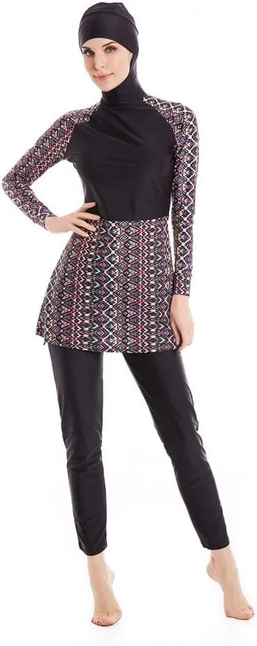 Women Modest Muslim Swimwear Sport Long Sleeves Swimsuit 3pcs Burkini Bra Pad