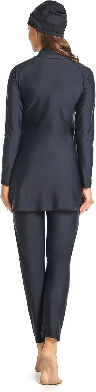 Women Modest Muslim Swimwear Sport Long Sleeves Swimsuit 3pcs Burkini Bra Pad