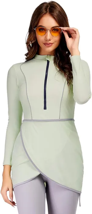 Women Modest Muslim Swimwear Sport Long Sleeves Swimsuit 3pcs Burkini Bra Pad