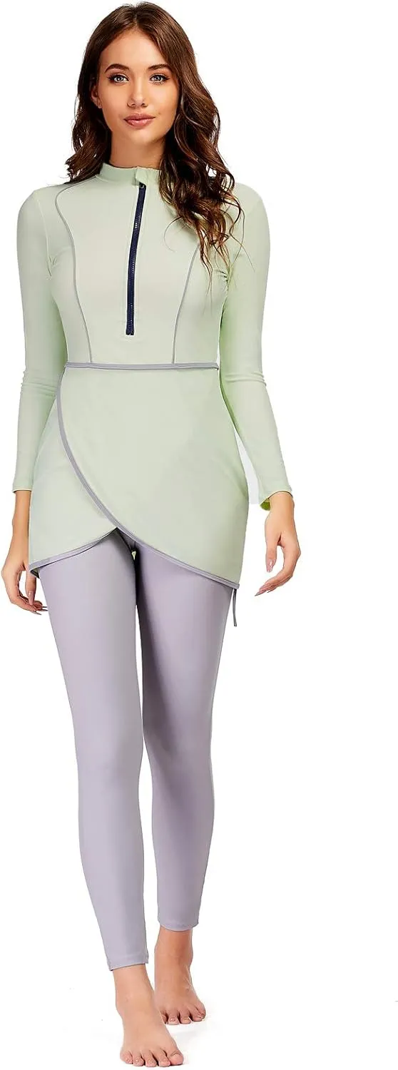 Women Modest Muslim Swimwear Sport Long Sleeves Swimsuit 3pcs Burkini Bra Pad
