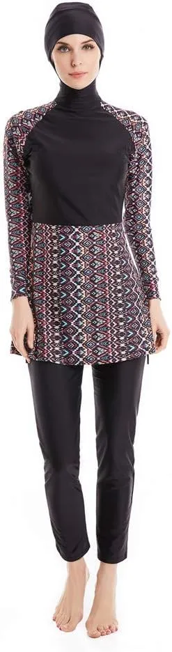 Women Modest Muslim Swimwear Sport Long Sleeves Swimsuit 3pcs Burkini Bra Pad