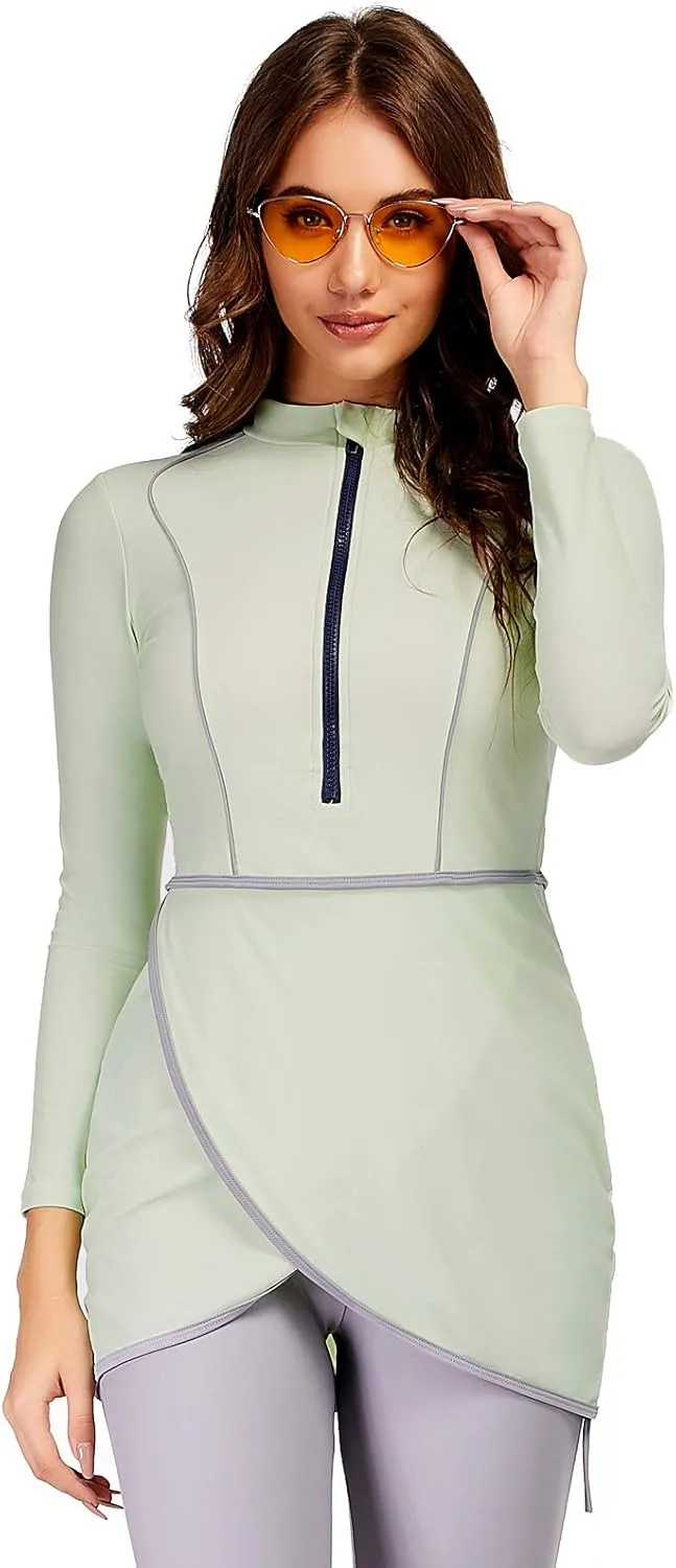 Women Modest Muslim Swimwear Sport Long Sleeves Swimsuit 3pcs Burkini Bra Pad
