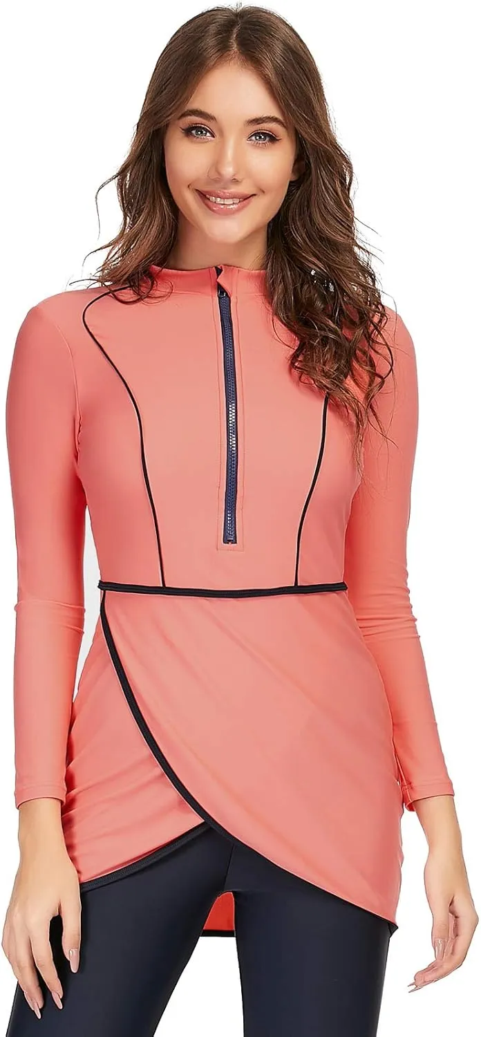 Women Modest Muslim Swimwear Sport Long Sleeves Swimsuit 3pcs Burkini Bra Pad