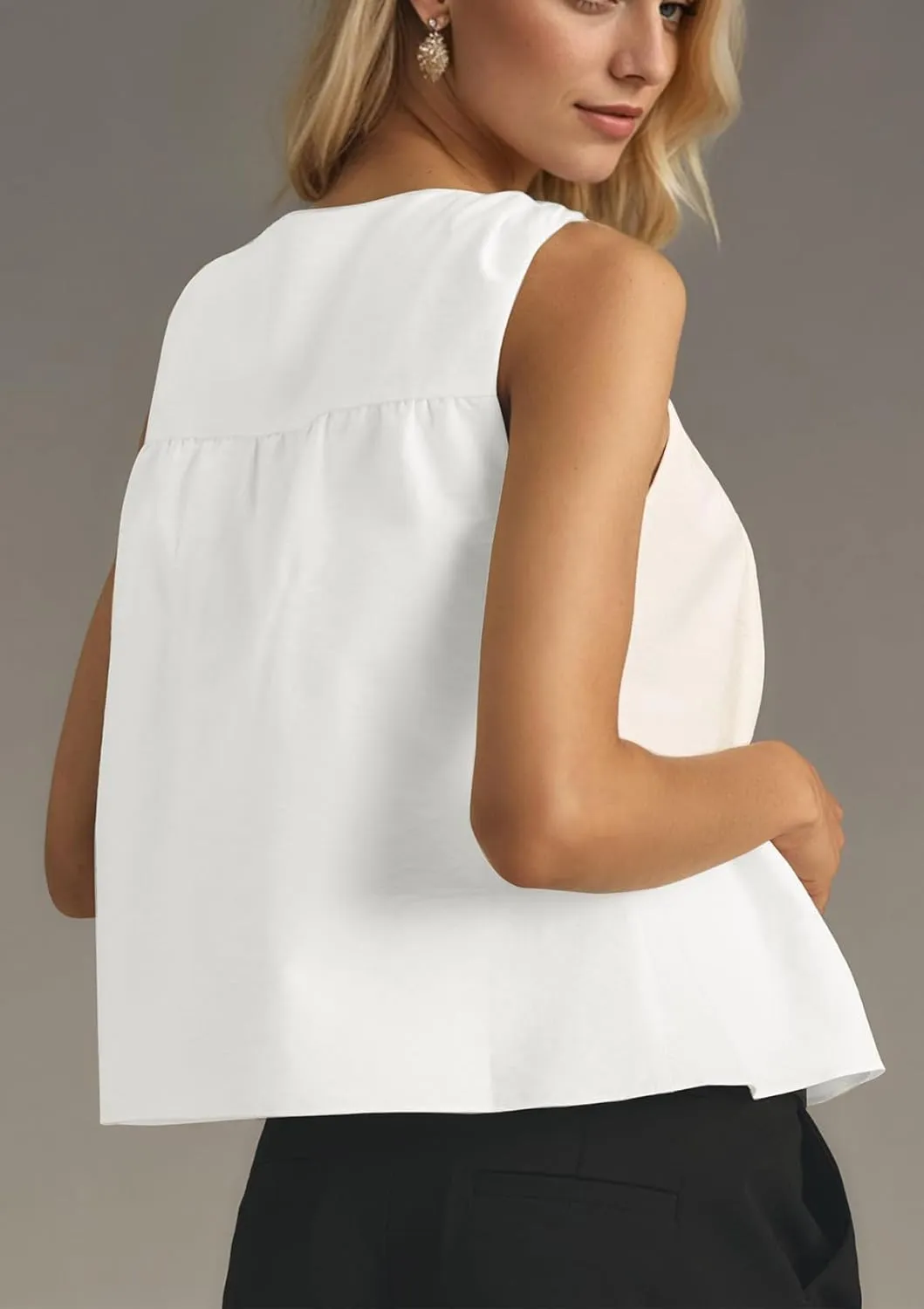 Women Peplum Babydoll Tank Tops Sleeveless Summer Shirred Swing A Line Tops Flowy Crew Neck Ruched Ruffle Shirt