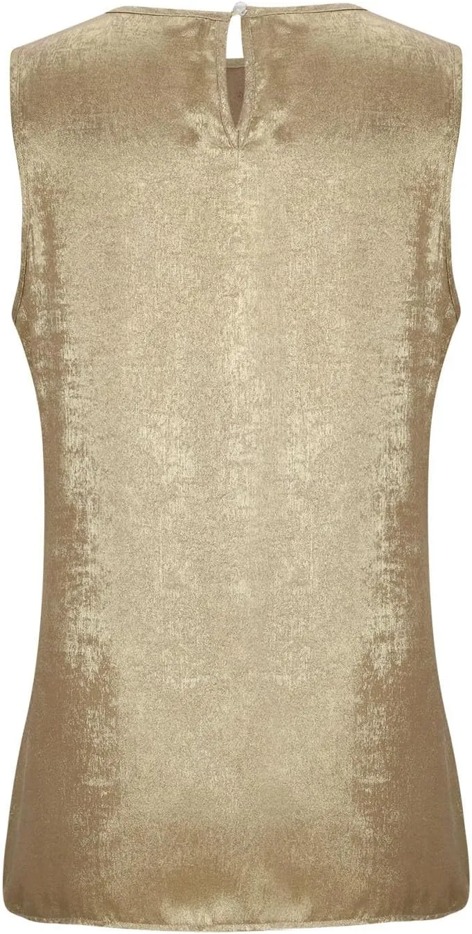 Women Round Neck Metallic Tank Top Sleeveless Shiny Party Club Shirts 2025 Summer Trendy Going Out Blouse